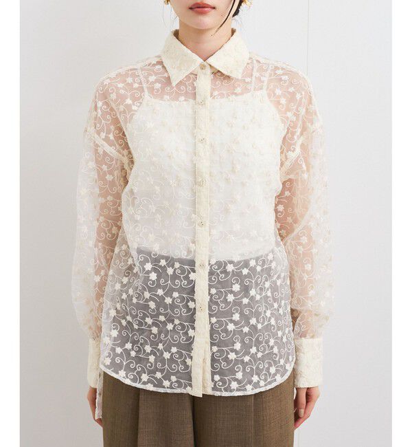 VIS「【洗える】アソートシアーシャツ(フラワー刺繍&無地）」|シャツ・ブラウス|