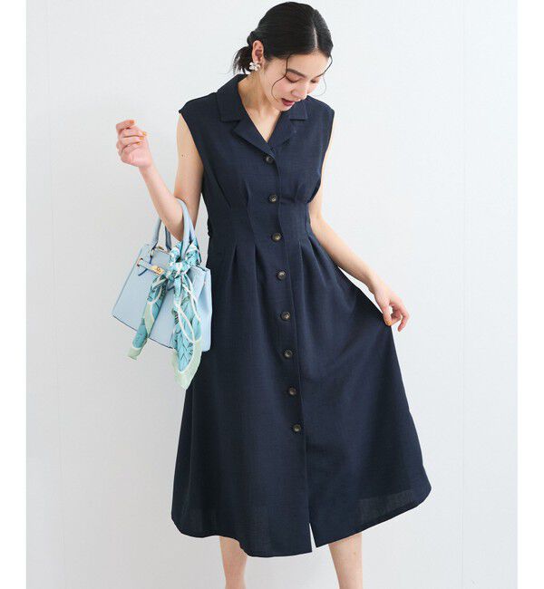 VIS「【美easy】リネンライクジレワンピース【接触冷感/洗える】」|ワンピース|ネイビー(40)