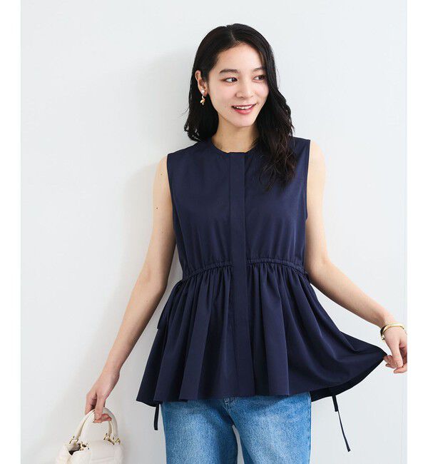 VIS「【WEB限定】ギャザーペプラムブラウス」|シャツ・ブラウス|ネイビー(40)