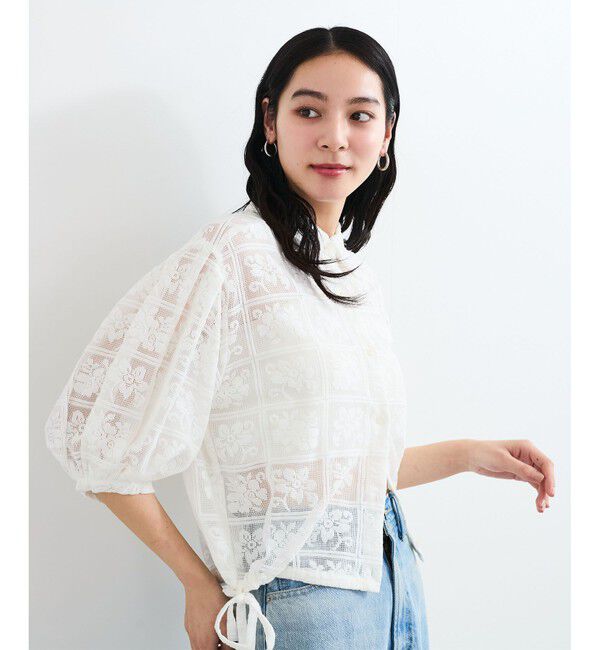 VIS「ドロストボリュームスリーブシャツ（レース・無地）」|シャツ・ブラウス|