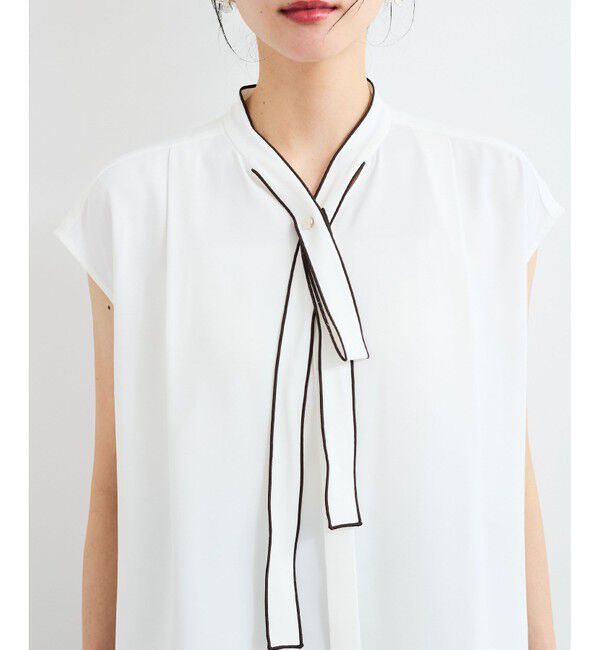 VIS「【接触冷感】配色ボウタイタックブラウス」|シャツ・ブラウス|