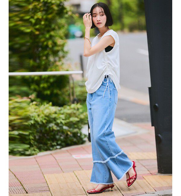 VIS「【WEB限定】サイドドロストシャーリングカットソー」|Tシャツ・カットソー|