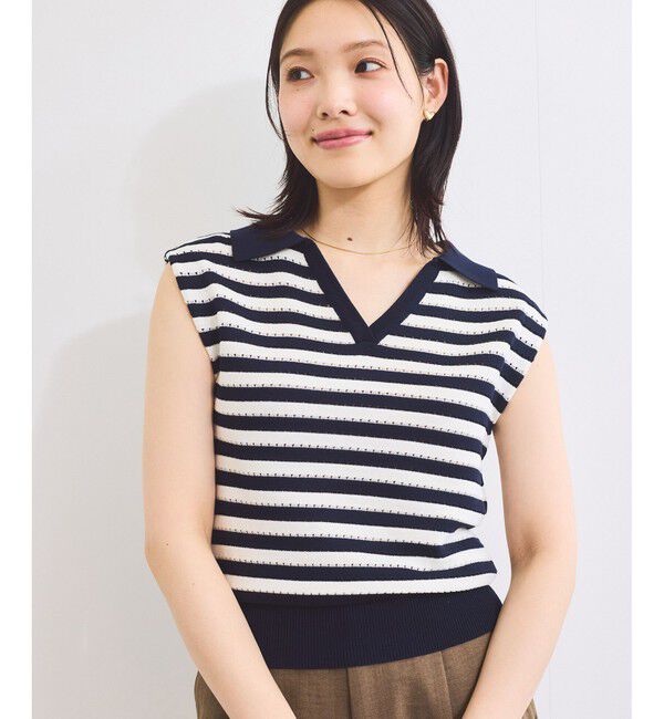 VIS「スキッパーフレンチスリーブアイレットニット」|ニット・セーター|