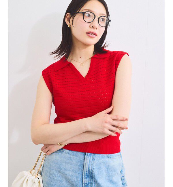 VIS「スキッパーフレンチスリーブアイレットニット」|ニット・セーター|