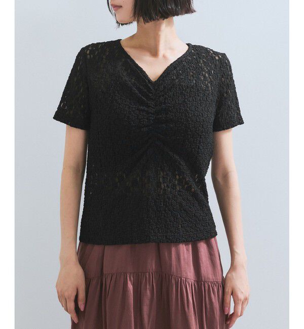 VIS「【WEB/一部店舗限定】胸ギャザーレースプルオーバー」|Tシャツ・カットソー|