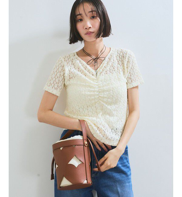 VIS「【WEB/一部店舗限定】胸ギャザーレースプルオーバー」|Tシャツ・カットソー|