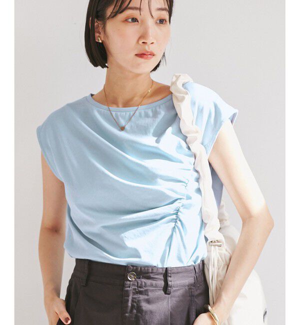 VIS「アシメギャザートップス」|Tシャツ・カットソー|サックス(48)