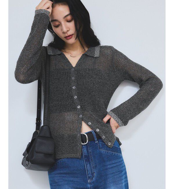 VIS「【WEB/一部店舗限定】配色ラメポロ襟カーディガン/美シルエット」|カーディガン|