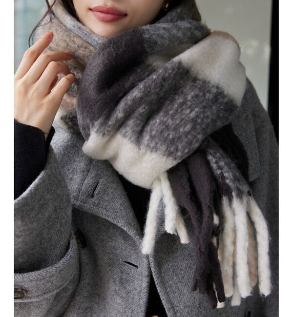 VIS「ふわふわフリンジチェックマフラー/静電気防止」|マフラー|