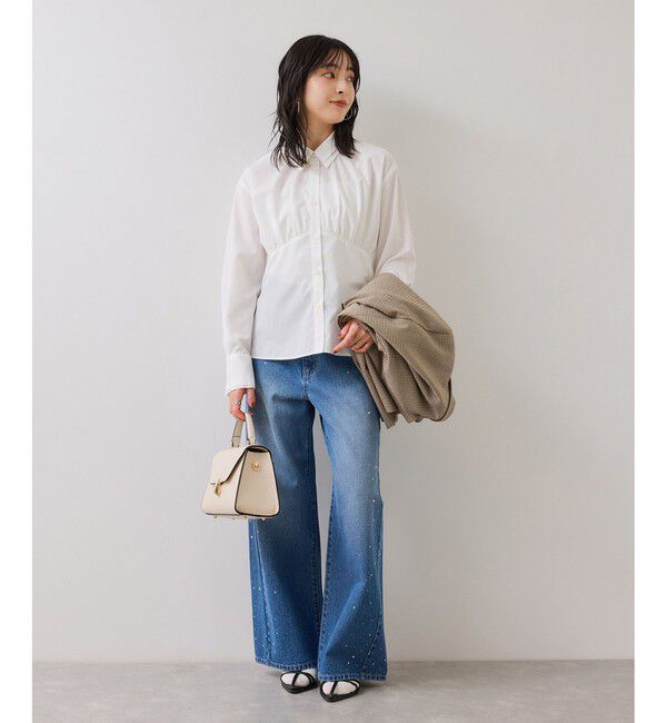 VIS「無地＆ストライプダブルカラーウエスト切り替えシャツ」|シャツ・ブラウス|