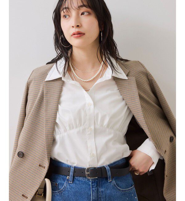 VIS「無地＆ストライプダブルカラーウエスト切り替えシャツ」|シャツ・ブラウス|
