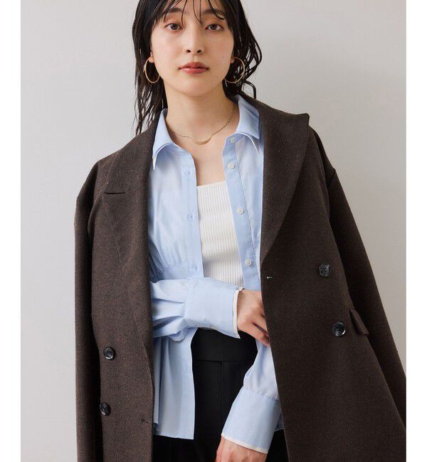 VIS「無地＆ストライプダブルカラーウエスト切り替えシャツ」|シャツ・ブラウス|