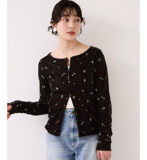 VIS「フロッキーチュール刺しゅうカーディガン/2WAY」|カーディガン|
