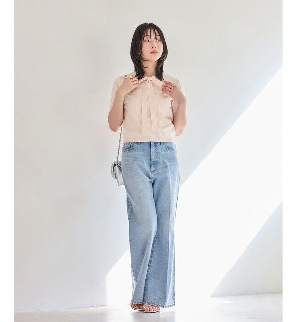 VIS「リボン付き半袖ニットプルオーバー/イージーケア」|ニット・セーター|