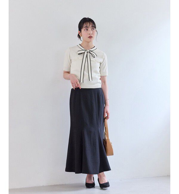 VIS「リボン付き半袖ニットプルオーバー/イージーケア」|ニット・セーター|