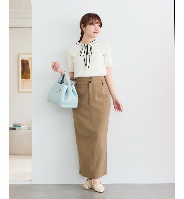 VIS「リボン付き半袖ニットプルオーバー/イージーケア」|ニット・セーター|