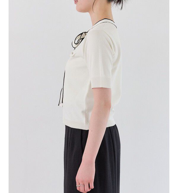 VIS「リボン付き半袖ニットプルオーバー/イージーケア」|ニット・セーター|