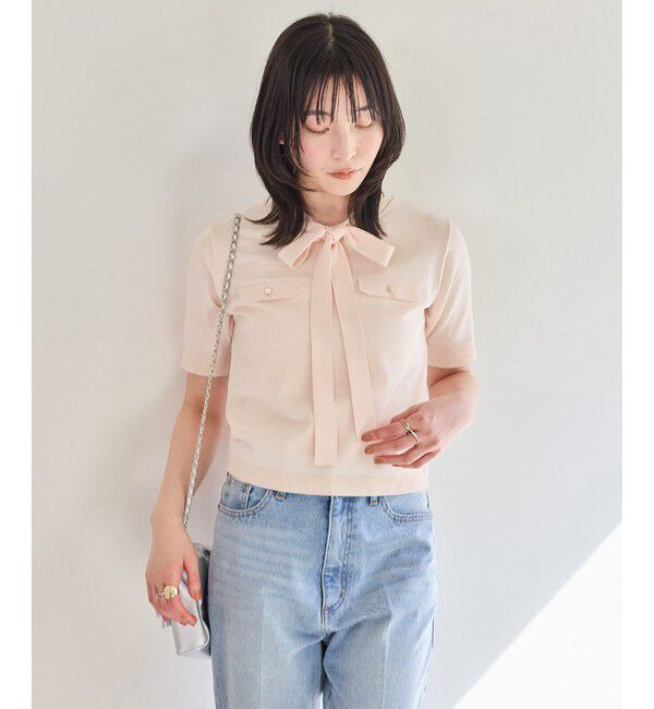 VIS「リボン付き半袖ニットプルオーバー/イージーケア」|ニット・セーター|