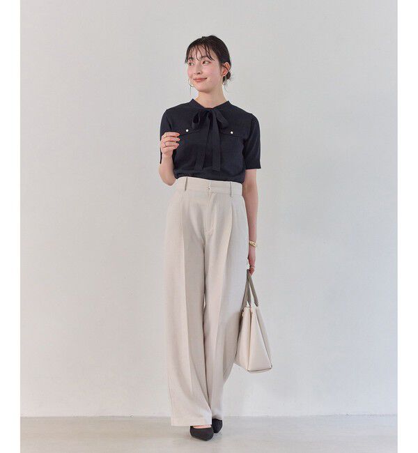 VIS「リボン付き半袖ニットプルオーバー/イージーケア」|ニット・セーター|