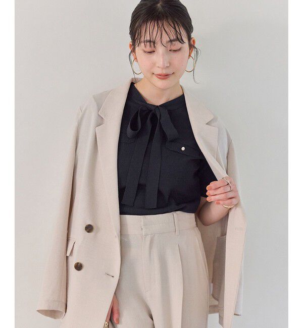 VIS「リボン付き半袖ニットプルオーバー/イージーケア」|ニット・セーター|