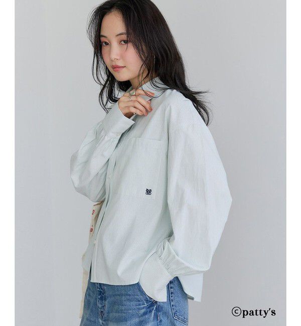 VIS「【SWIMMER&times;VIS】ポイント刺しゅうストライプシャツ」|シャツ・ブラウス|グリーンサブ(35)