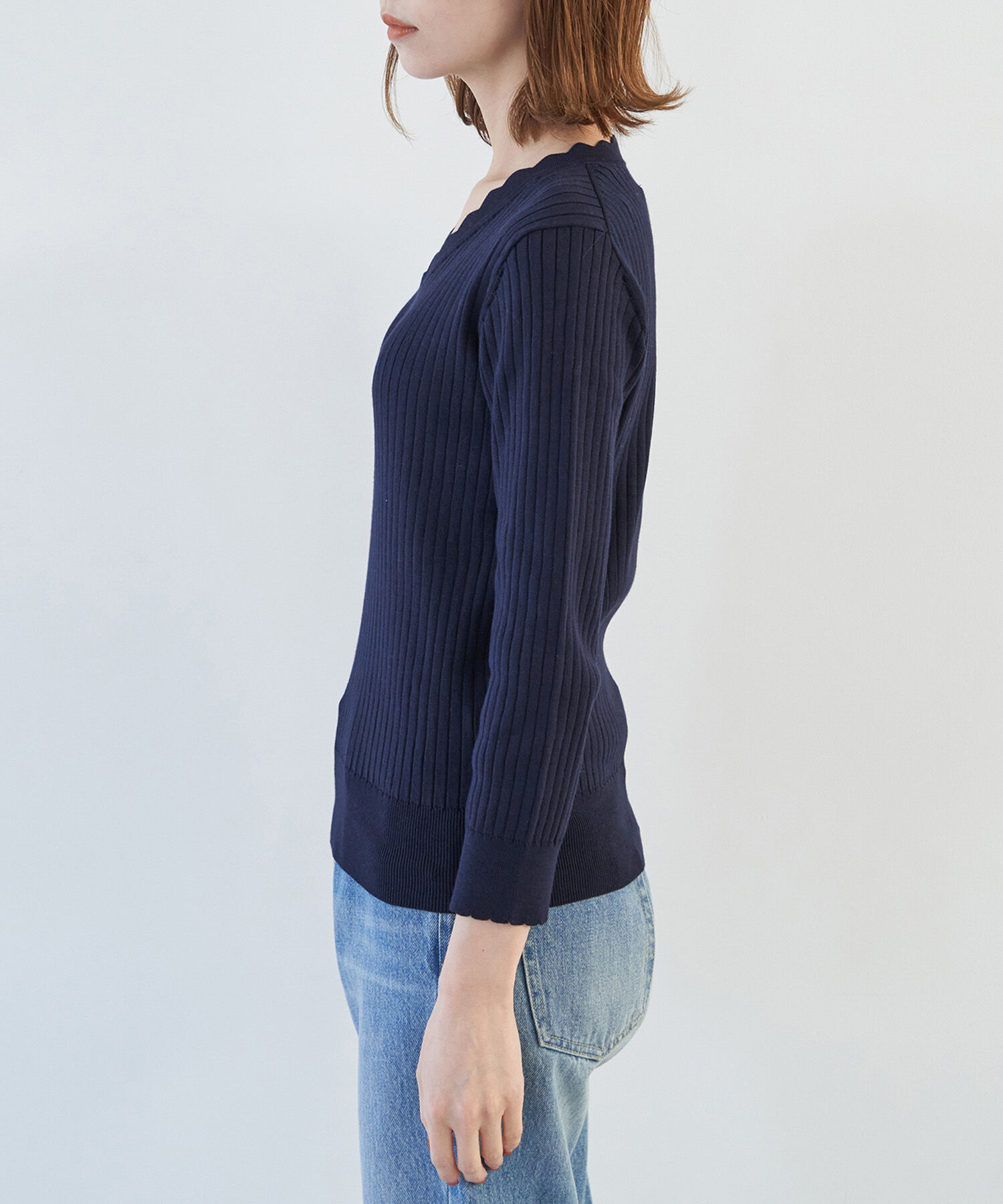 Rope&rsquo;Picnic「オーガニックスイスコットン7分袖ニットプルオーバー」|ニット・セーター|