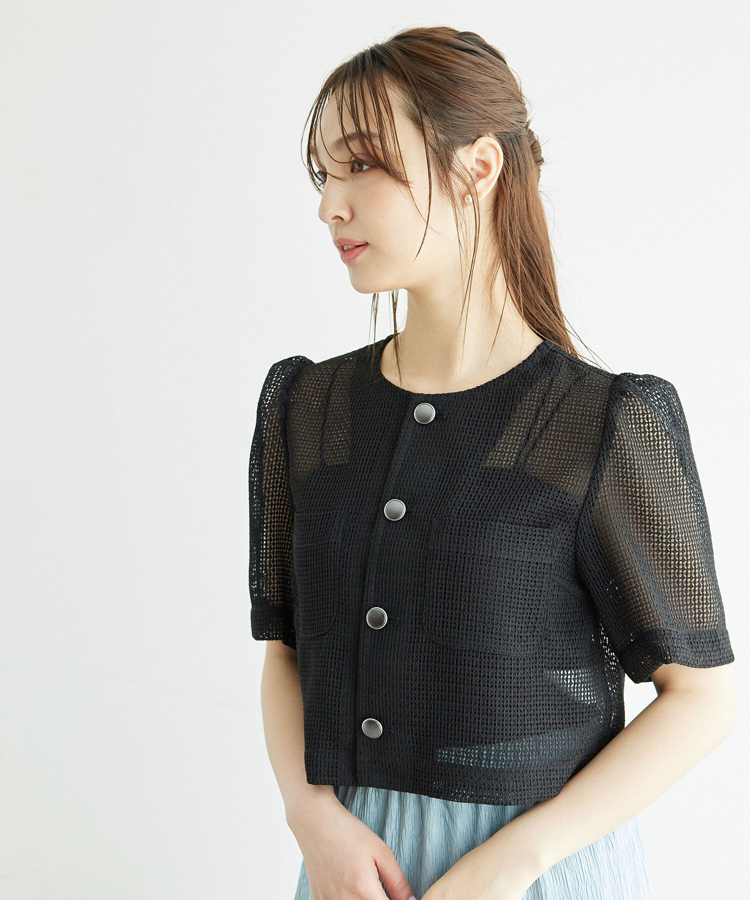 Rope&rsquo;Picnic「【ご好評につき追加生産】カーディジャケット」|ノーカラージャケット|ブラック(01)