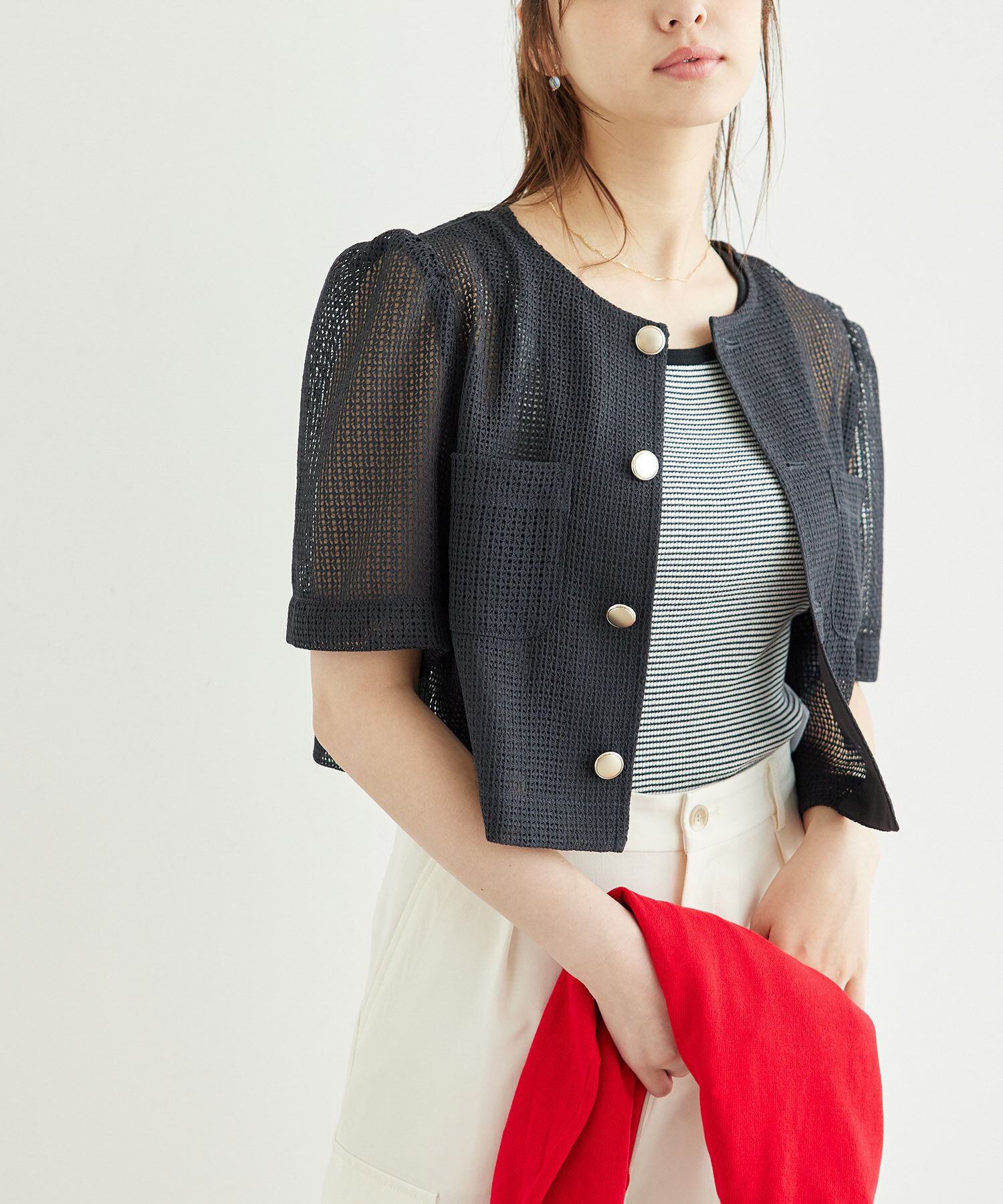 Rope&rsquo;Picnic「【ご好評につき追加生産】カーディジャケット」|ノーカラージャケット|チャコール(06)