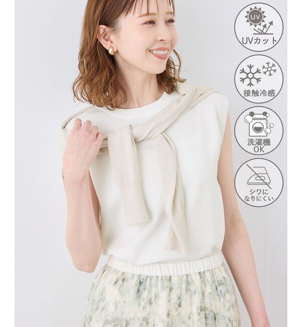 Rope&rsquo;Picnic「【UVカット・接触冷感・イージーケア】八方映えニット ゼロスリーブニットプルオーバー」|ニット・セーター|オフホワイト(15)