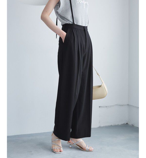 Rope&rsquo;Picnic「【3サイズ展開】サスペンダー付きワイドパンツ」|チノ|ブラック(01)