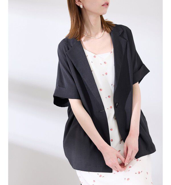 Rope&rsquo;Picnic「【接触冷感・UVカット・速乾】【リネンライク・シリーズ】シアーハーフスリーブジャケット/セットアップ」|テーラードジャケット|