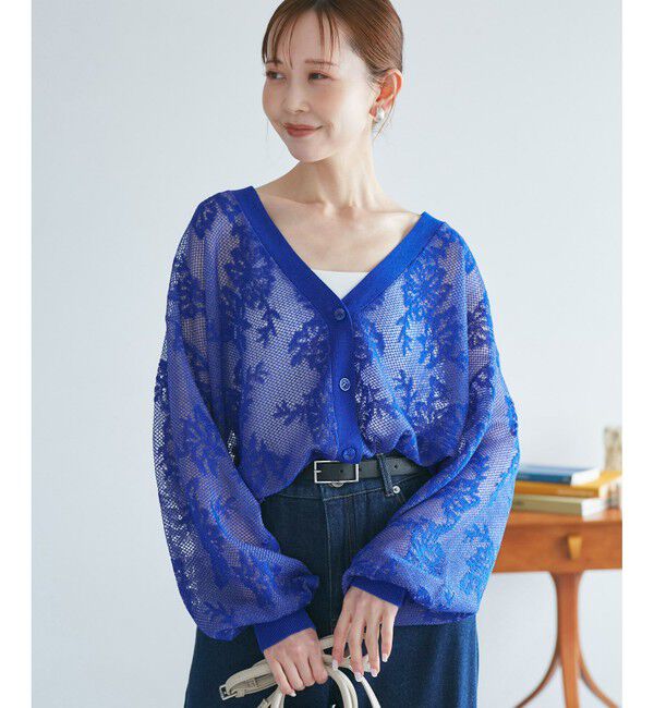 Rope&rsquo;Picnic「透かし編み花柄Vネックカーディガン」|カーディガン|