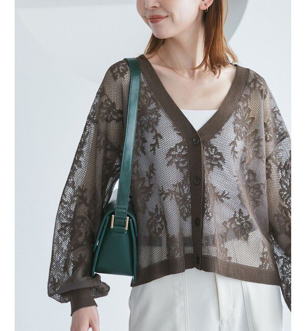 Rope&rsquo;Picnic「透かし編み花柄Vネックカーディガン」|カーディガン|ブラウン系(22)