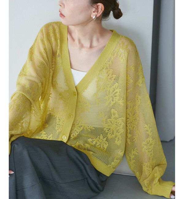 Rope&rsquo;Picnic「透かし編み花柄Vネックカーディガン」|カーディガン|カラシ(86)