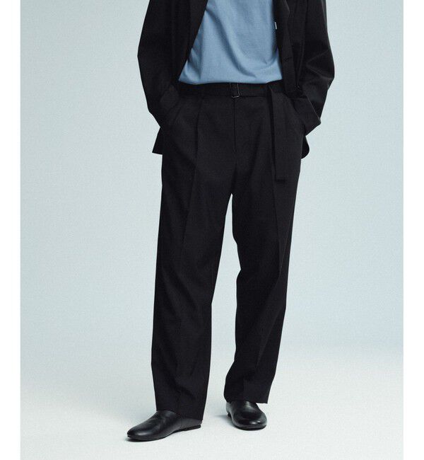 ADAM ET ROPE'「サマーウーステッド ベルテッド ワイド イージーパンツ/ セットアップ可能」|スラックス|ブラック(01)