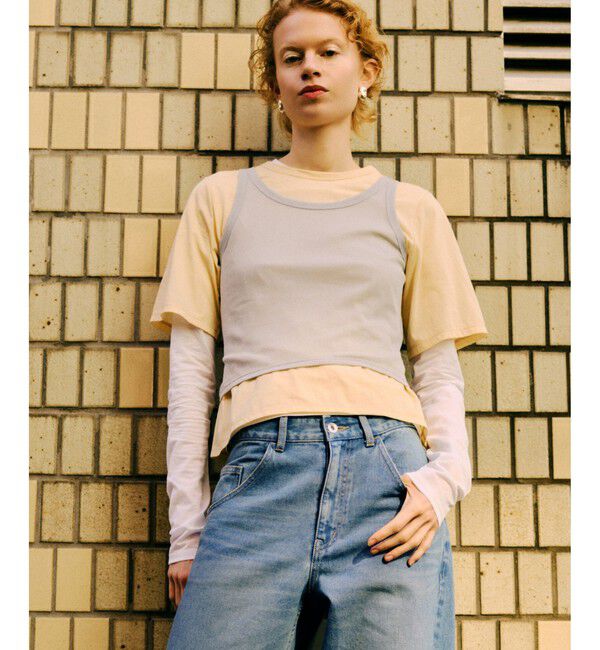 ADAM ET ROPE'「3レイヤードジャージートップス」|Tシャツ・カットソー|グレーサブ(09)