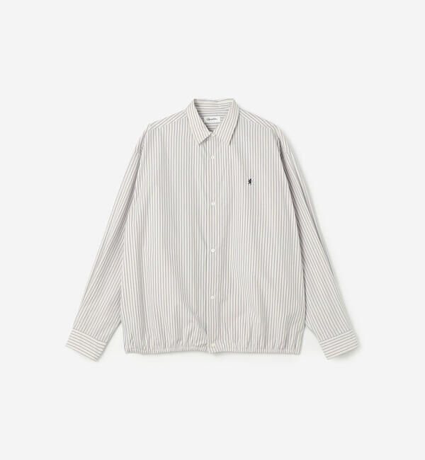 GYMPHLEX「Gymphlex | コットンポプリン ストライプ 長袖ギャザーシャツ MEN」|シャツ・ブラウス|BLUE系1