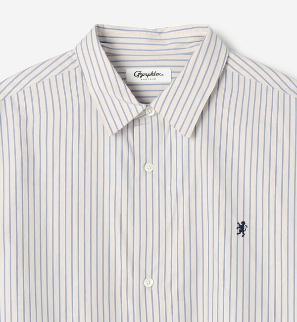 GYMPHLEX「Gymphlex | コットンポプリン ストライプ 長袖ギャザーシャツ MEN」|シャツ・ブラウス|