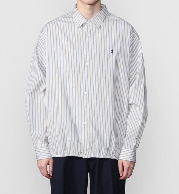 GYMPHLEX「Gymphlex | コットンポプリン ストライプ 長袖ギャザーシャツ MEN」|シャツ・ブラウス|