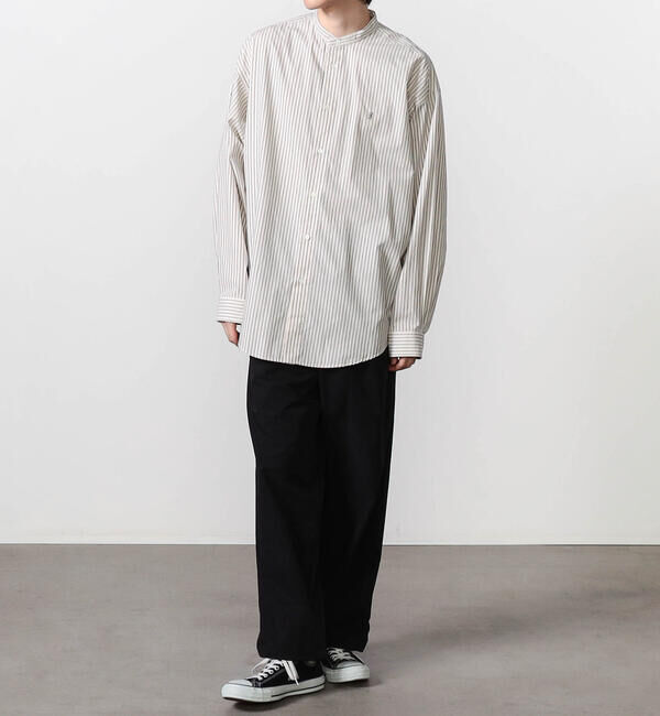 GYMPHLEX「Gymphlex | タイプライター バンドカラー 長袖シャツ STRIPE MEN」|シャツ・ブラウス|