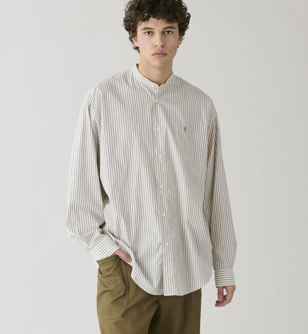 GYMPHLEX「Gymphlex | タイプライター バンドカラー 長袖シャツ STRIPE MEN」|シャツ・ブラウス|