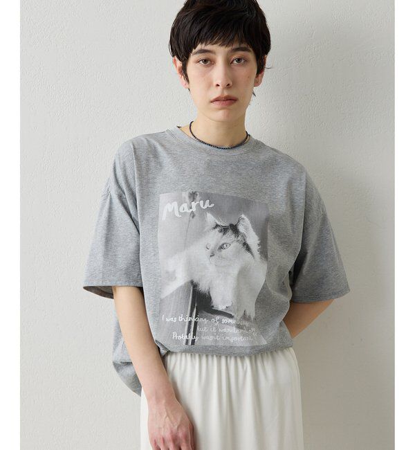 THE PAUSE「【THE PAUSE】CATフォトTシャツ」|Tシャツ・カットソー|グレー