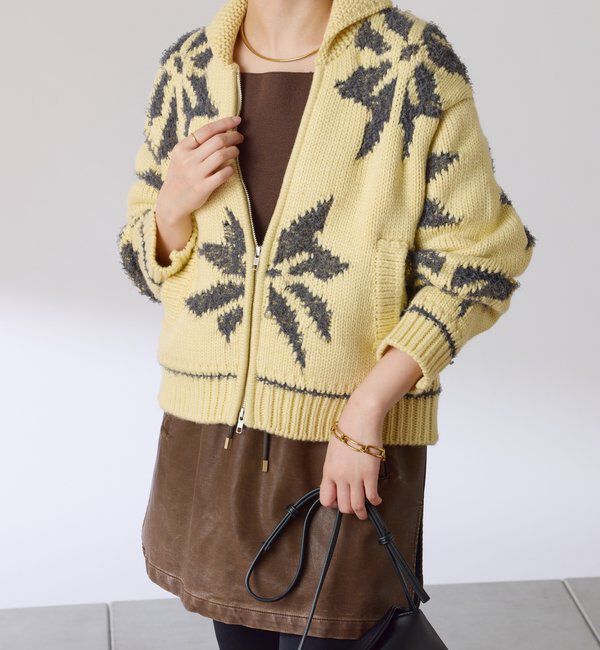  「ビッグモチーフカウチンカーディガン」|ニット・セーター|イエロー