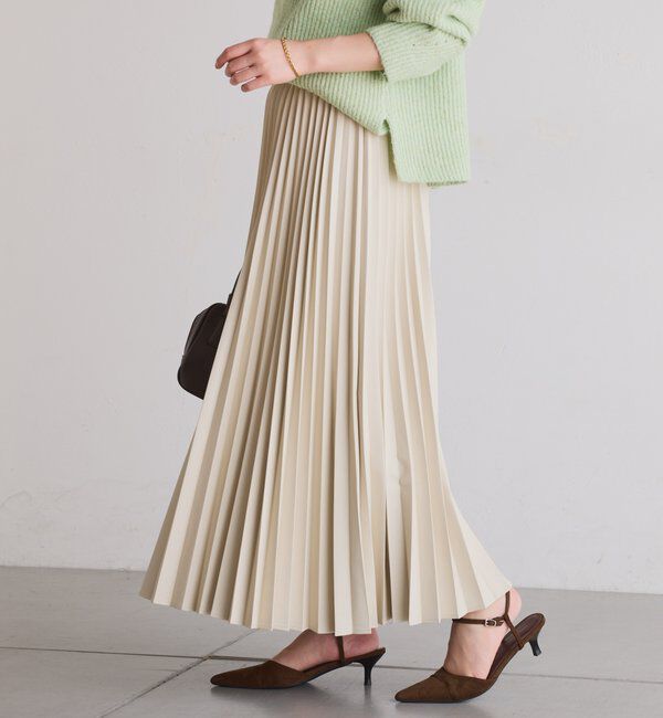  「フェイクレザープリーツスカート」|スカート|アイボリー