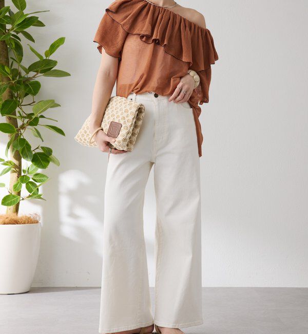  「ラッフルオフショルダーシアーニット」|ニット・セーター|