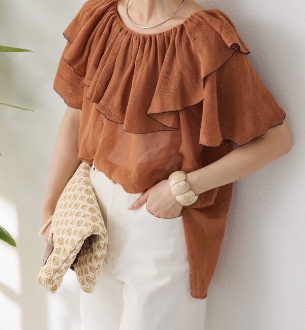  「ラッフルオフショルダーシアーニット」|ニット・セーター|