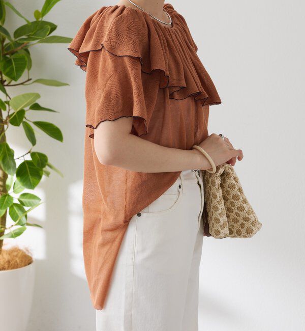  「ラッフルオフショルダーシアーニット」|ニット・セーター|