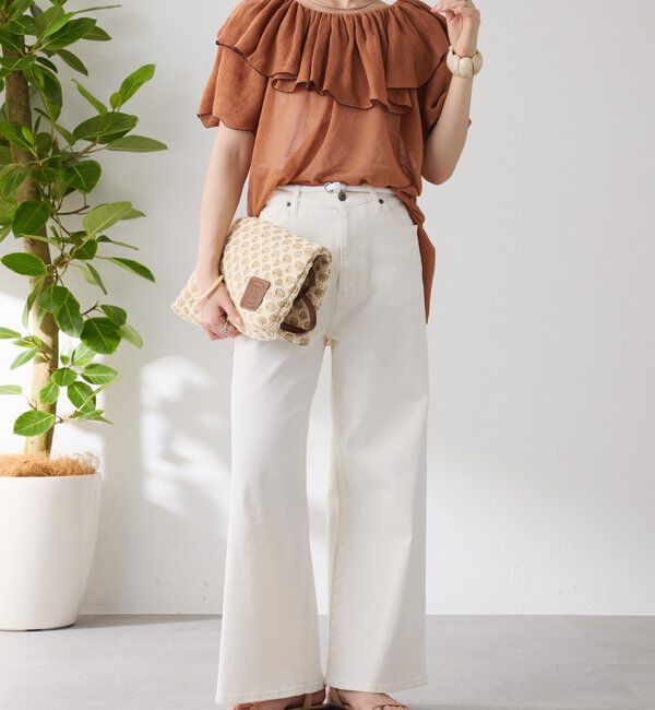  「ラッフルオフショルダーシアーニット」|ニット・セーター|