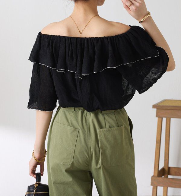  「ラッフルオフショルダーシアーニット」|ニット・セーター|