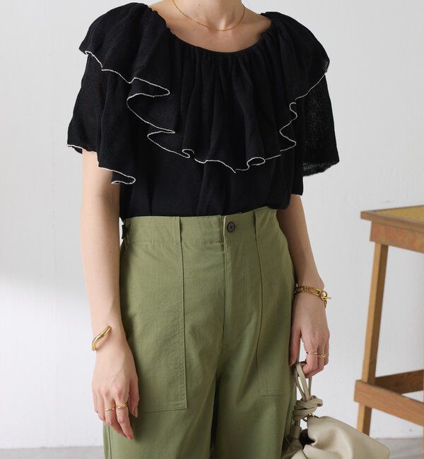  「ラッフルオフショルダーシアーニット」|ニット・セーター|